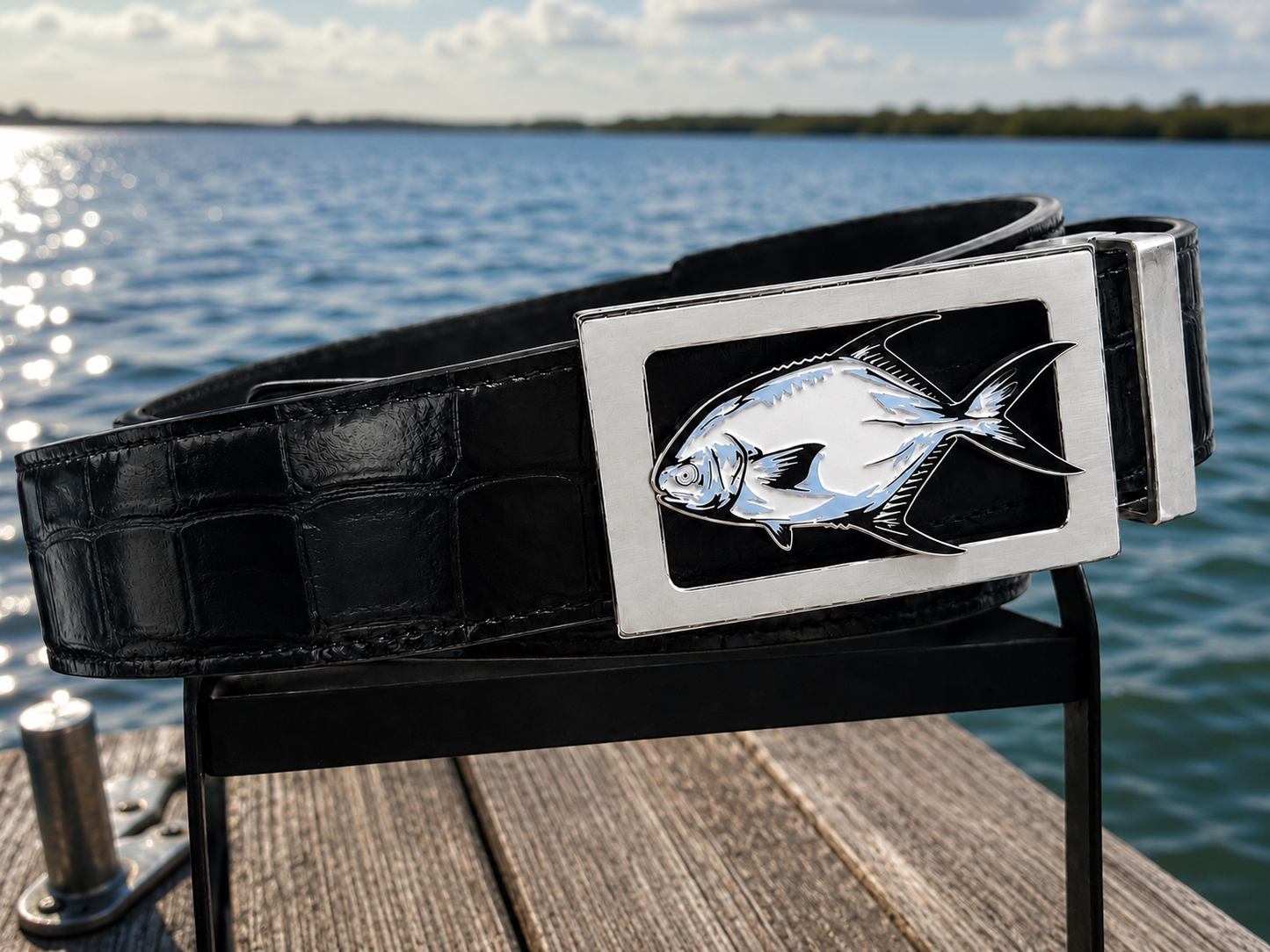 Black Croc Fish Belt
