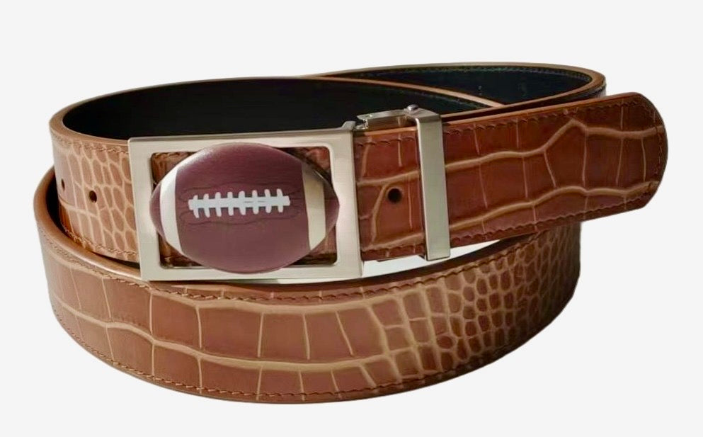Football Buckle on Mock Croc Leather Strap