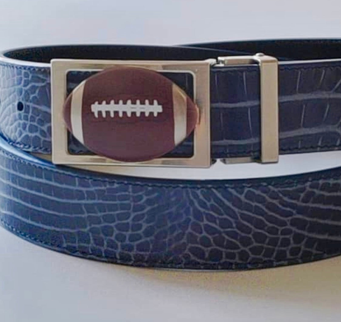 Football 🏈 Game Buckle on Mock Croc Leather Strap