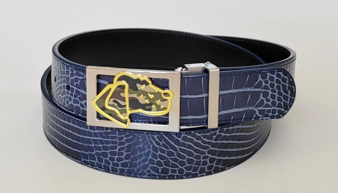 Camo Hunting Dog Buckle on Mock Croc Leather Strap