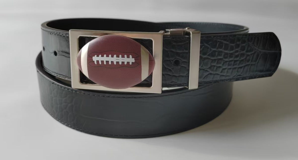 Football Buckle on Mock Croc Leather Strap