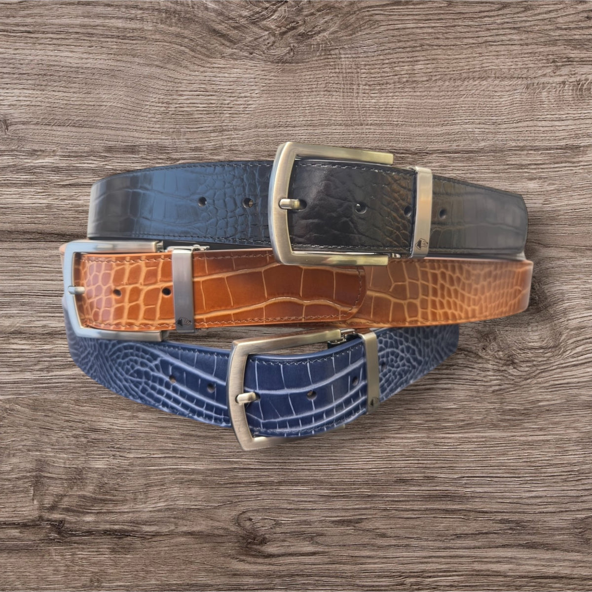 Hunting Birdies Mock Croc Leather Belt