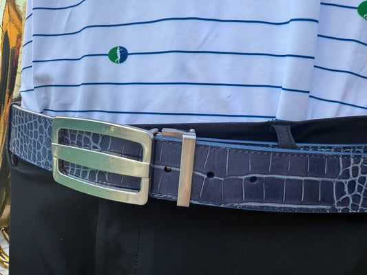 Three-Bar Heritage Buckle on Mock Croc Leather Strap