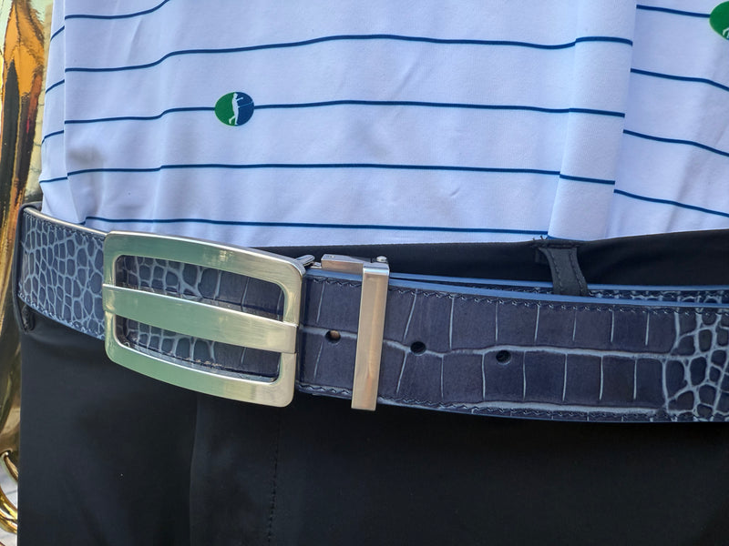 Three-Bar Heritage Buckle on Mock Croc Leather Strap