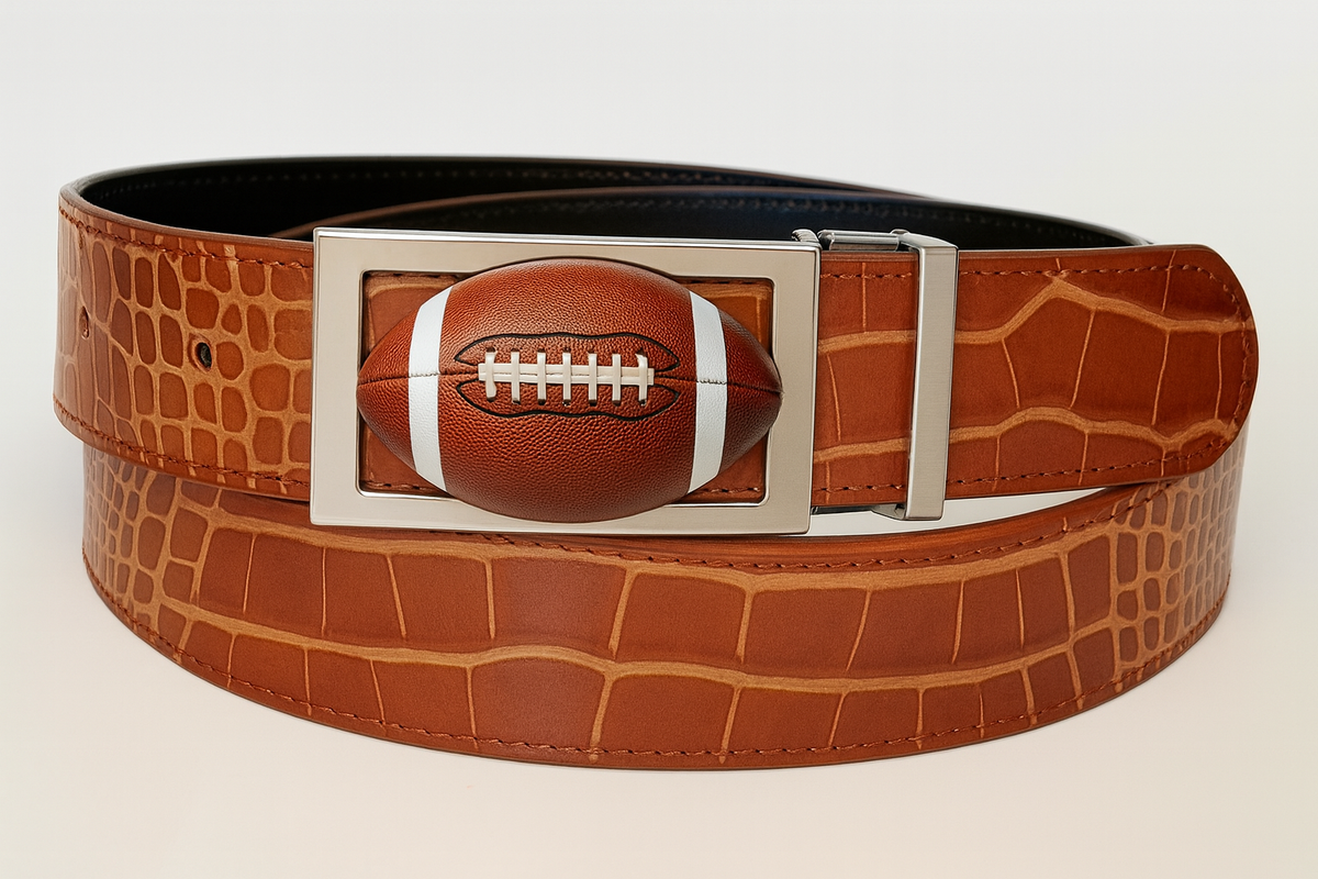 Football Buckle on Mock Croc Leather Strap