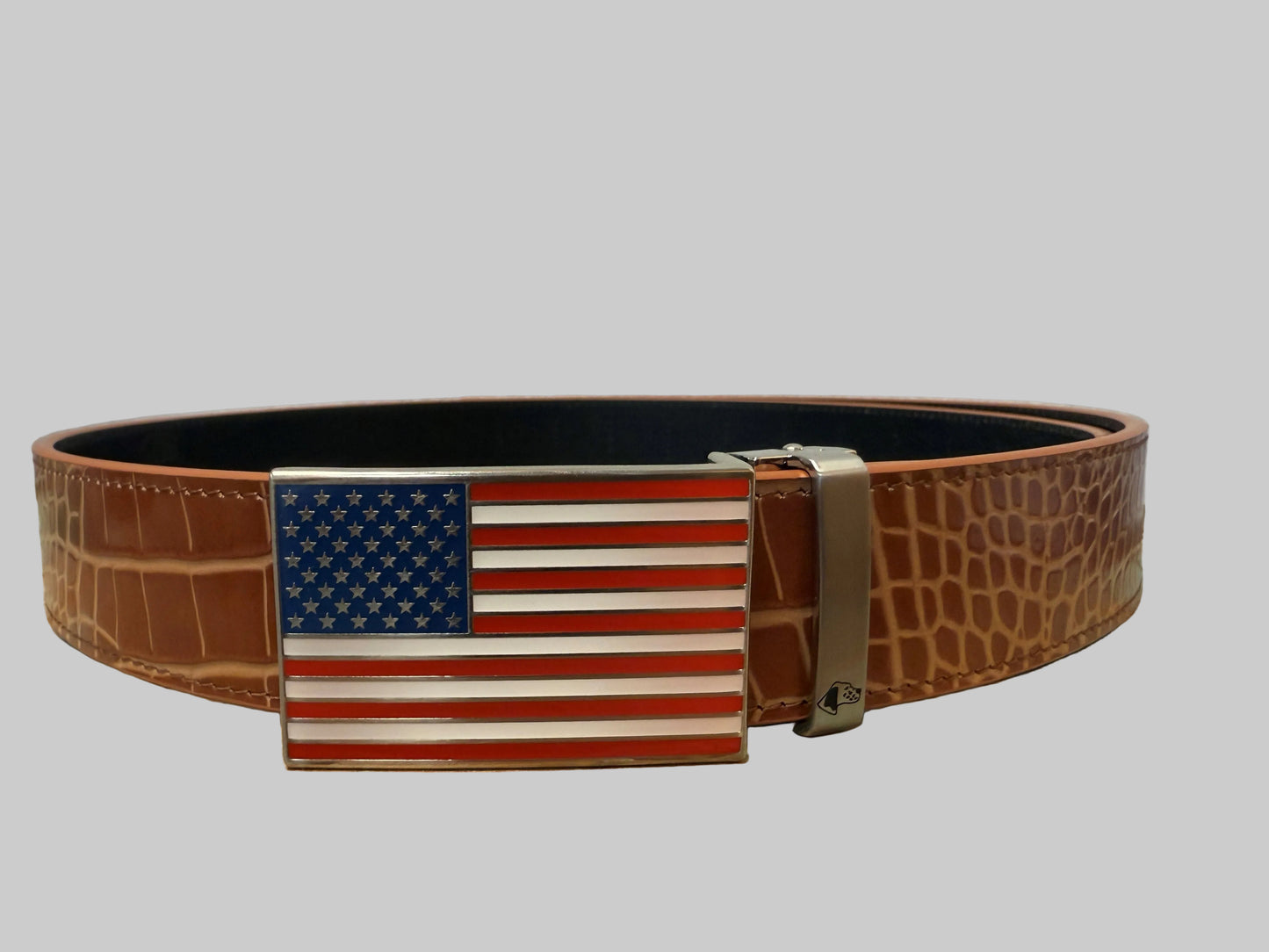 USA Flag Buckle Mock Croc Leather Belt