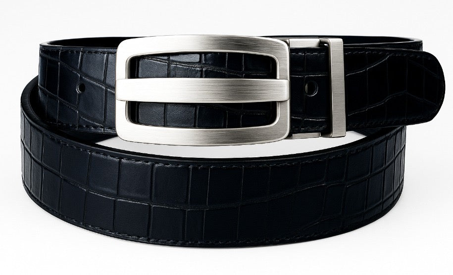 Three-Bar Heritage Buckle on Mock Croc Leather Strap