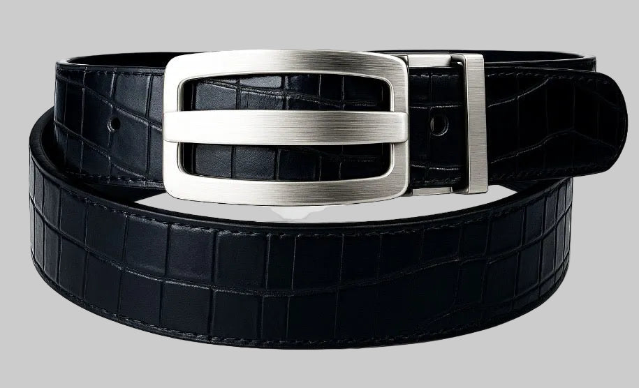 Three-Bar Heritage Buckle on Mock Croc Leather Strap
