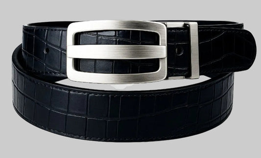 Three-Bar Heritage Buckle on Mock Croc Leather Strap